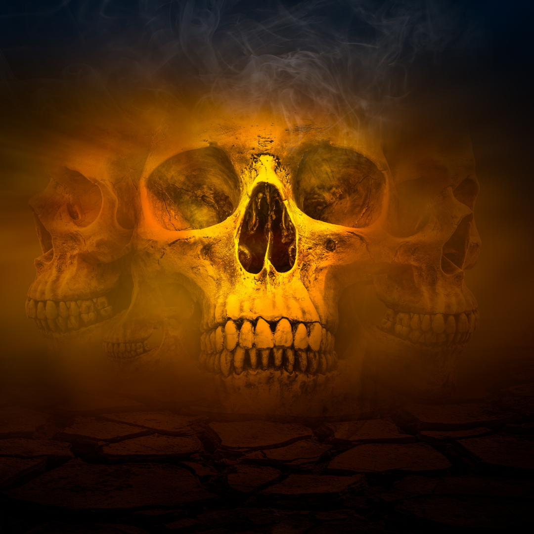 3 skulls and fire